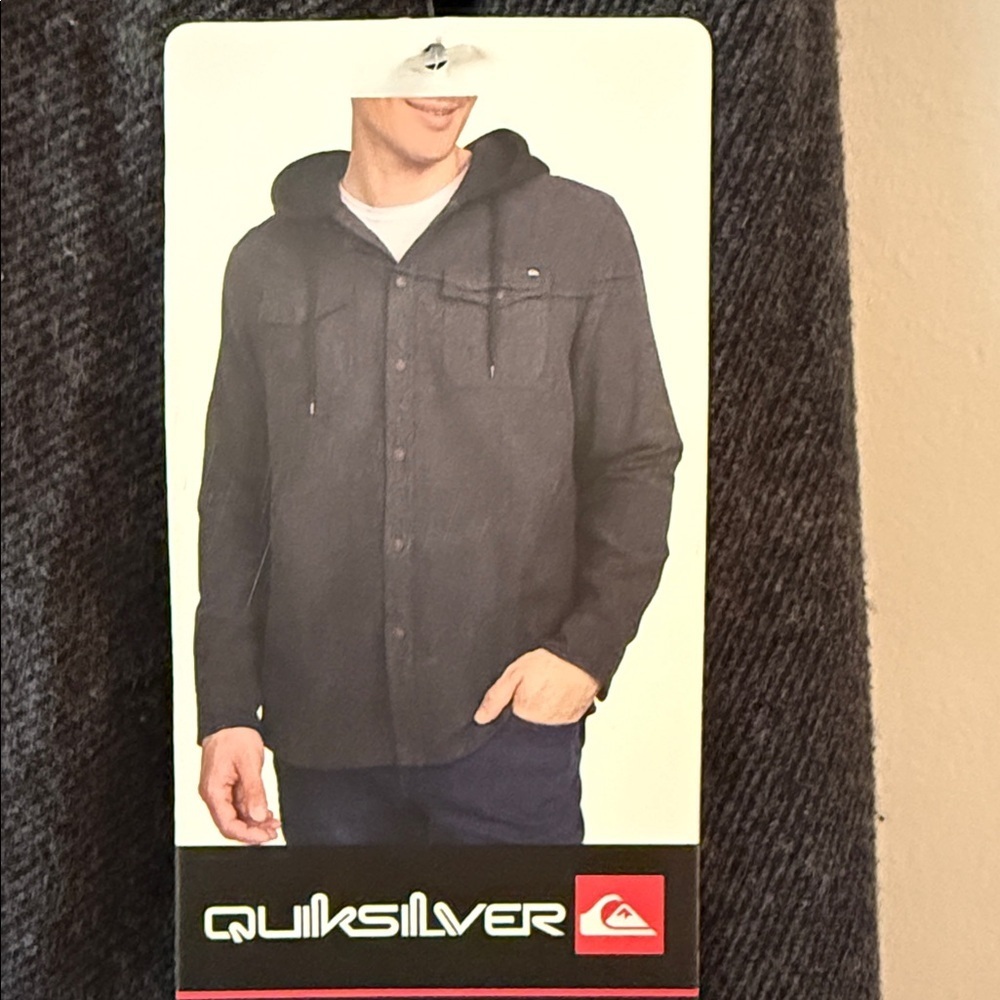 🔸️NWT Quicksilver Dark Gray  Hooded Button- Up Flannel Mens X - Large